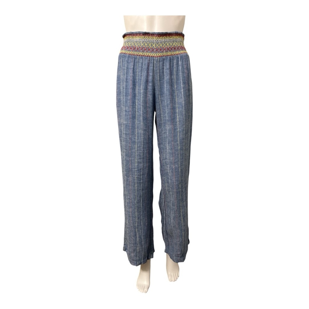 Indigo Rein Women's Blue Smocked Waist Linen Pants Size S
